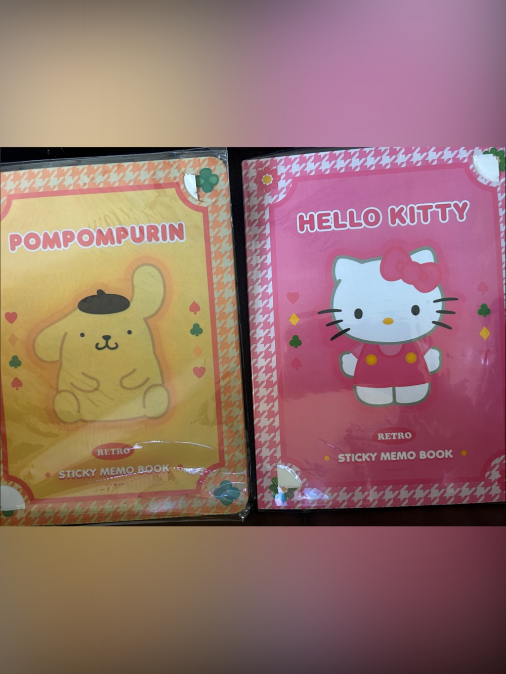 Sanrio Hello Kitty and Pompompurin Sticky Memo Books - Pink & Yellow